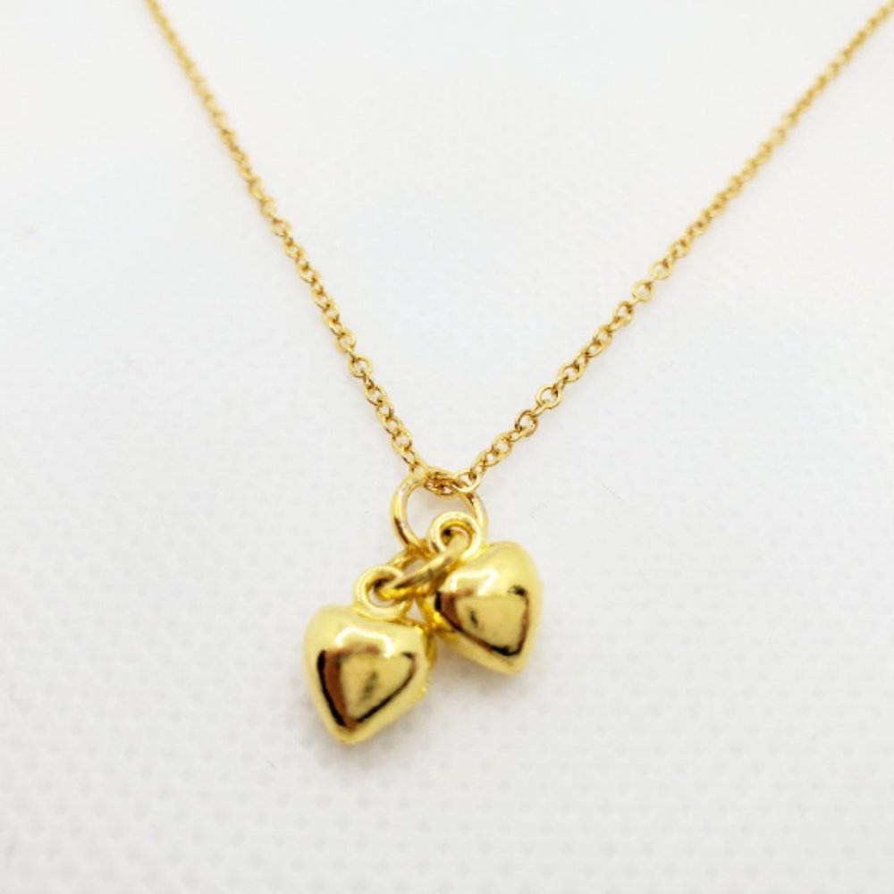 🌹3/$30 NEW Dainty Gold Tiny couple puffy heart 24K gold plated necklace